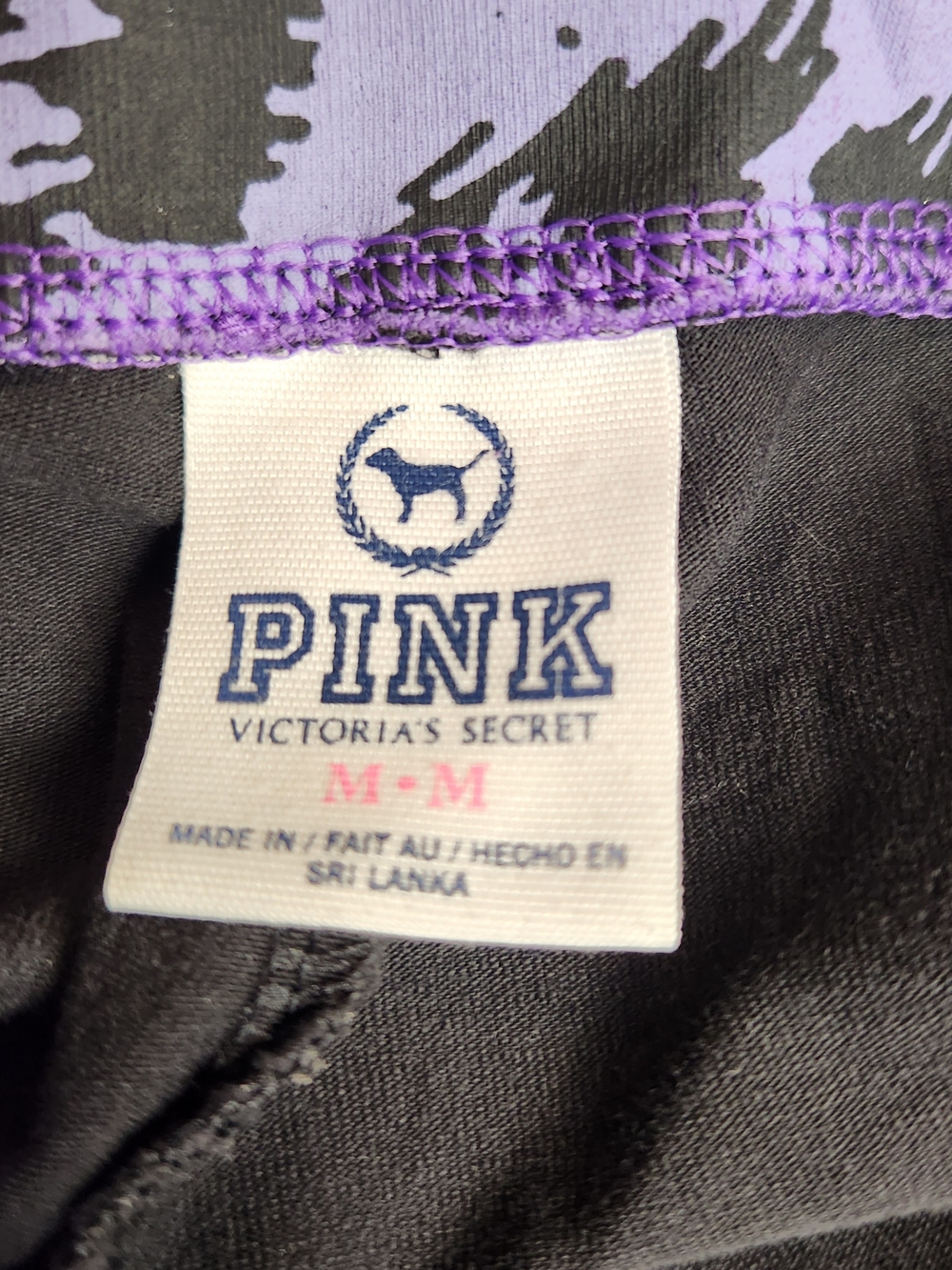 PINK Victoria's Secret Fold-Over Waist Black Shorts with Purple Leopard Print - Picture 8 of 10